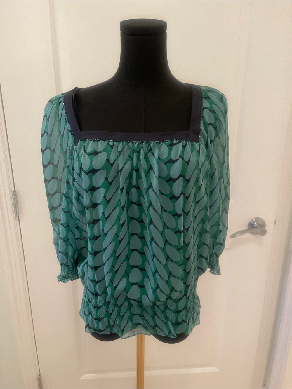 Ted Baker London Teal Green Patterned Square-Neck Blouse
